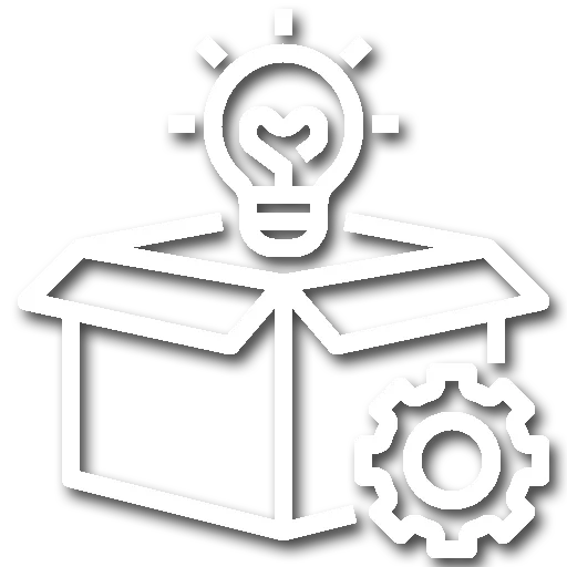 an abstract cartoon icon that illustrates a lighted buld coming up from a box